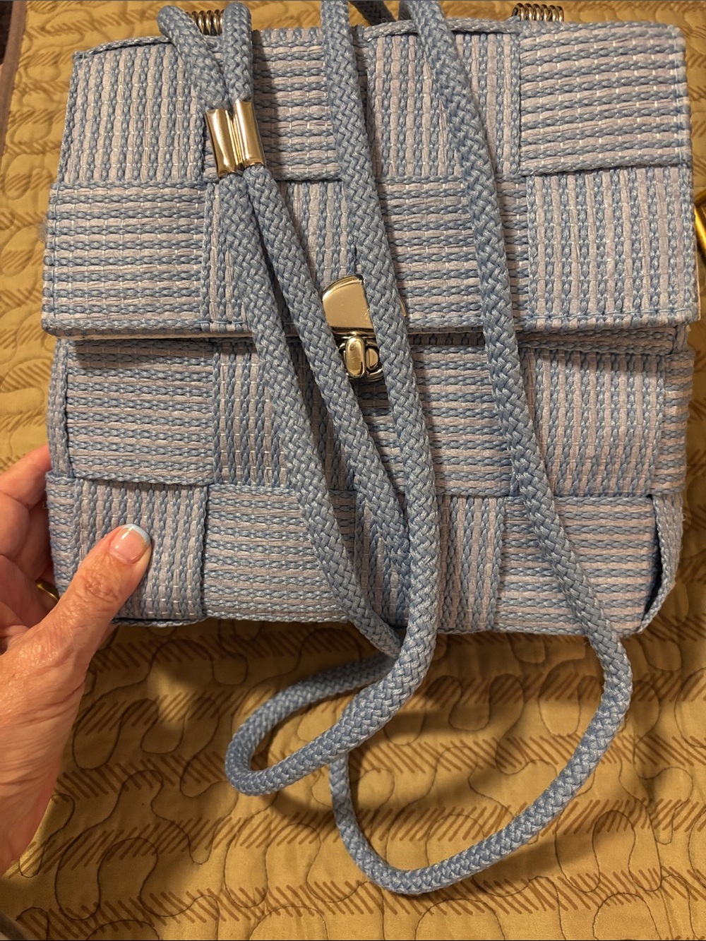 Vintage KMO made in Italy light blue woven basket weave bag.